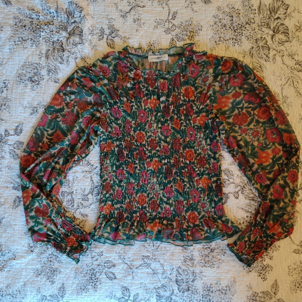 NATURAL LIFE Floral Blouse - Green and Red